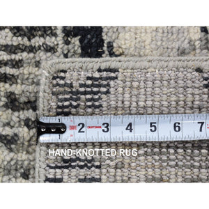 3'1"x3'1" Light Gray with Black, Organic Wool Hand Knotted, Modern Design Fragment Sample, Square Oriental Rug FWR482010