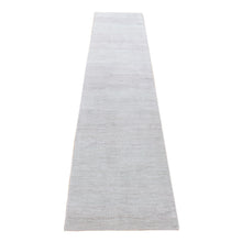 Load image into Gallery viewer, 2&#39;6&quot;x11&#39;3&quot; Light Gray with Touches of Pink, Modern Grass Design Gabbeh Densely Woven, Wool and Silk Hand Knotted, Runner Oriental Rug FWR482028