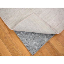 Load image into Gallery viewer, 2&#39;6&quot;x11&#39;3&quot; Light Gray with Touches of Pink, Modern Grass Design Gabbeh Densely Woven, Wool and Silk Hand Knotted, Runner Oriental Rug FWR482028