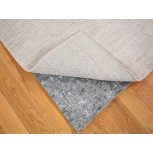 2'6"x11'3" Light Gray with Touches of Pink, Modern Grass Design Gabbeh Densely Woven, Wool and Silk Hand Knotted, Runner Oriental Rug FWR482028