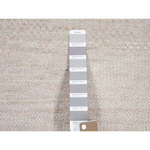 2'6"x11'3" Light Gray with Touches of Pink, Modern Grass Design Gabbeh Densely Woven, Wool and Silk Hand Knotted, Runner Oriental Rug FWR482028