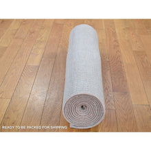Load image into Gallery viewer, 2&#39;6&quot;x11&#39;3&quot; Light Gray with Touches of Pink, Modern Grass Design Gabbeh Densely Woven, Wool and Silk Hand Knotted, Runner Oriental Rug FWR482028