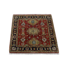 Load image into Gallery viewer, 3&#39;1&quot;x3&#39;1&quot; Red and Black, Hand Knotted Karajeh Design with Tribal Medallions, Organic Wool, Square Oriental Rug FWR482088