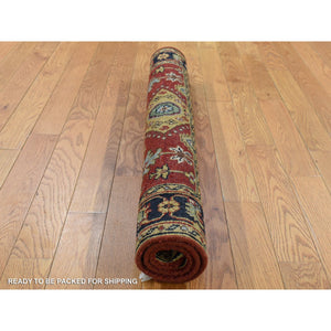 3'1"x3'1" Red and Black, Hand Knotted Karajeh Design with Tribal Medallions, Organic Wool, Square Oriental Rug FWR482088