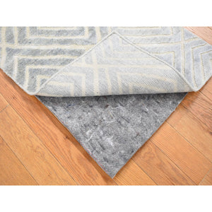 2'x3' Light Gray, Modern Design Silk with Textured Wool, High and Low Hand Knotted, Mat Oriental Rug FWR482118