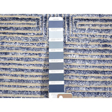 Load image into Gallery viewer, 2&#39;x3&#39; Denim Blue, Modern Design, Textured Wool with Raised Silk Hand Knotted, Mat Oriental Rug FWR482136