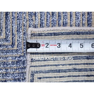 2'x3' Denim Blue, Modern Design, Textured Wool with Raised Silk Hand Knotted, Mat Oriental Rug FWR482136