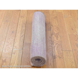 2'2"x3'3" Pink with Touches of Ivory, Thick and Plush, Pure Wool Only, Striae Design, Hand Knotted Oriental Rug FWR482148