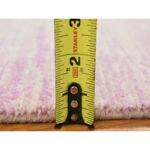 2'2"x3'3" Pink with Touches of Ivory, Thick and Plush, Pure Wool Only, Striae Design, Hand Knotted Oriental Rug FWR482148