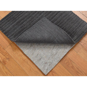 2'x2' Black, Modern Design, Hi and Lo, Textured Wool, Hand Loomed, Sample Fragment, Mat Oriental Rug FWR482166