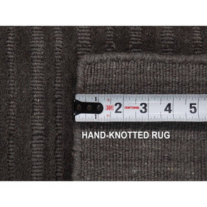 2'x2' Black, Modern Design, Hi and Lo, Textured Wool, Hand Loomed, Sample Fragment, Mat Oriental Rug FWR482166