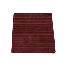 Load image into Gallery viewer, 2&#39;1&quot;x2&#39;1&quot; Deep Red, Hand Loomed, Modern Stripe Design, Textured, 100% Wool, Sample Fragment, Mat, Oriental Rug FWR482214