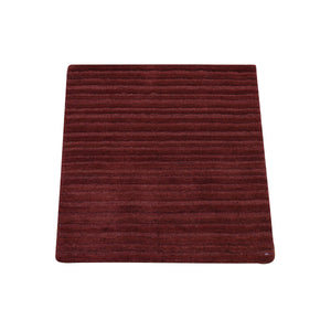 2'1"x2'1" Deep Red, Hand Loomed, Modern Stripe Design, Textured, 100% Wool, Sample Fragment, Mat, Oriental Rug FWR482214