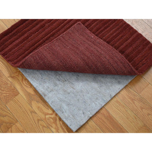 2'1"x2'1" Deep Red, Hand Loomed, Modern Stripe Design, Textured, 100% Wool, Sample Fragment, Mat, Oriental Rug FWR482214