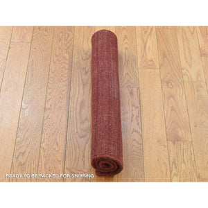 2'1"x2'1" Deep Red, Hand Loomed, Modern Stripe Design, Textured, 100% Wool, Sample Fragment, Mat, Oriental Rug FWR482214