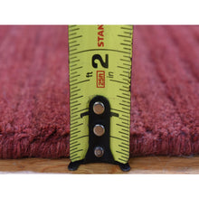 Load image into Gallery viewer, 2&#39;1&quot;x2&#39;1&quot; Deep Red, Hand Loomed, Modern Stripe Design, Textured, 100% Wool, Sample Fragment, Mat, Oriental Rug FWR482214