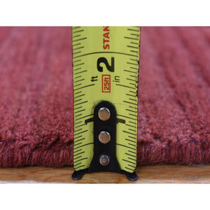 2'1"x2'1" Deep Red, Hand Loomed, Modern Stripe Design, Textured, 100% Wool, Sample Fragment, Mat, Oriental Rug FWR482214