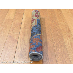2'1"x2'1" Denim Blue, Zero Pile, Mamluk, 100% Wool, Shaved Low, Hand Knotted, Sample Fragment, Square Oriental Rug FWR482220