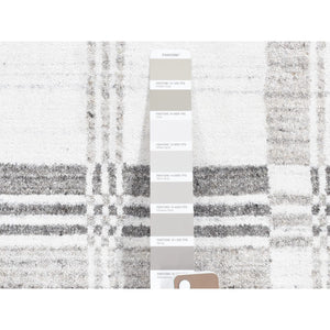 2'x3' Ivory-Gray, Hand Loomed, Modern, Plaid Design, 100% Wool, Mat Oriental Rug FWR482226