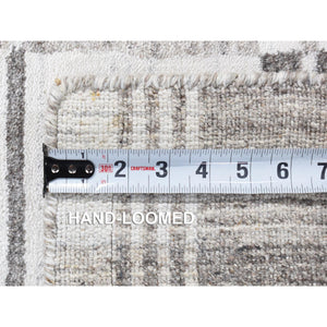 2'x3' Ivory-Gray, Hand Loomed, Modern, Plaid Design, 100% Wool, Mat Oriental Rug FWR482226