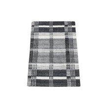 Load image into Gallery viewer, 1&#39;10&quot;x2&#39;10&quot; Charcoal Gray, Modern Plaid Design, Hand Loomed, 100% Wool, Mat Oriental Rug FWR482232