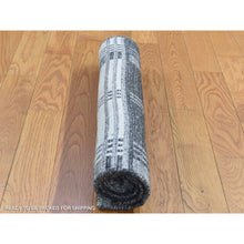 Load image into Gallery viewer, 1&#39;10&quot;x2&#39;10&quot; Charcoal Gray, Modern Plaid Design, Hand Loomed, 100% Wool, Mat Oriental Rug FWR482232