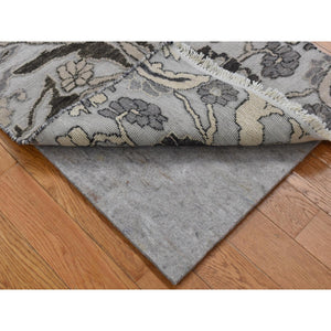 2'1"x3'1" Ivory with Chocolate Brown, 100% Wool, Hi and Lo, Oushak Design, Hand Knotted, Sample Fragment, Textured, Mat Oriental Rug FWR482262