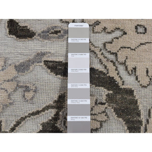 2'1"x3'1" Ivory with Chocolate Brown, 100% Wool, Hi and Lo, Oushak Design, Hand Knotted, Sample Fragment, Textured, Mat Oriental Rug FWR482262