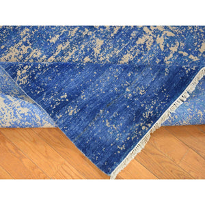 8'1"x9'10" Denim Blue, Hand-Knotted, Modern Abstract Design, Tone on Tone, Wool and Silk, Oriental Rug FWR482274