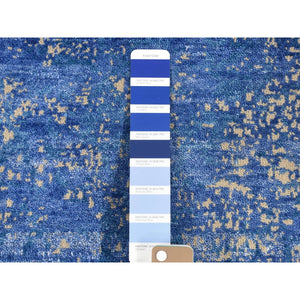 8'1"x9'10" Denim Blue, Hand-Knotted, Modern Abstract Design, Tone on Tone, Wool and Silk, Oriental Rug FWR482274