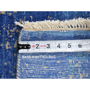 8'1"x9'10" Denim Blue, Hand-Knotted, Modern Abstract Design, Tone on Tone, Wool and Silk, Oriental Rug FWR482274
