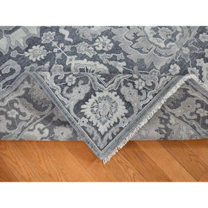 7'10"x10'2" Charcoal Gray, Silk with Textured Wool, Hand Knotted, Oushak Influence, Oriental Rug FWR482310