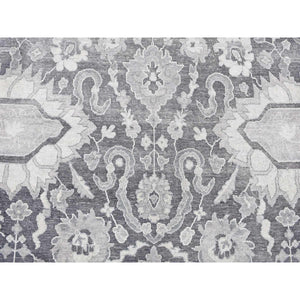 7'10"x10'2" Charcoal Gray, Silk with Textured Wool, Hand Knotted, Oushak Influence, Oriental Rug FWR482310