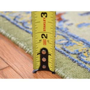 7'9"x9'10" Forest Green, Broken Persian Tabriz with Rug on Top of Rug Design, Silk with Textured Wool, Oriental Rug FWR482328
