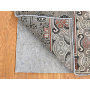 2'2"x2'2" Mocha Brown, Zero Pile, Khotan and Samarkand Design, Sample Fragment, Pure Wool, Hand Knotted Oriental Rug FWR482394