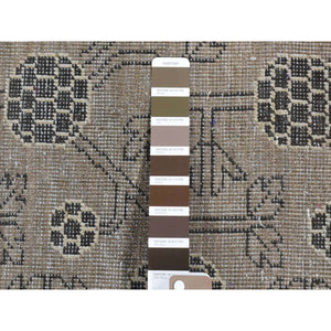 2'2"x2'2" Mocha Brown, Zero Pile, Khotan and Samarkand Design, Sample Fragment, Pure Wool, Hand Knotted Oriental Rug FWR482394