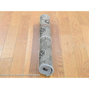2'2"x2'2" Mocha Brown, Zero Pile, Khotan and Samarkand Design, Sample Fragment, Pure Wool, Hand Knotted Oriental Rug FWR482394