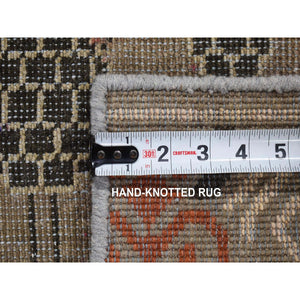 2'2"x2'2" Mocha Brown, Zero Pile, Khotan and Samarkand Design, Sample Fragment, Pure Wool, Hand Knotted Oriental Rug FWR482394