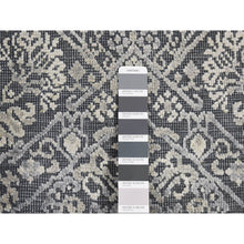 Load image into Gallery viewer, 2&#39;1&quot;x2&#39;1&quot; Charcoal Gray, Silk with Textured Wool, Tone on Tone Design, Hand Knotted, Sample Fragment, Oriental Rug FWR482400