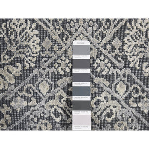 2'1"x2'1" Charcoal Gray, Silk with Textured Wool, Tone on Tone Design, Hand Knotted, Sample Fragment, Oriental Rug FWR482400