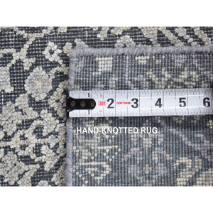 2'1"x2'1" Charcoal Gray, Silk with Textured Wool, Tone on Tone Design, Hand Knotted, Sample Fragment, Oriental Rug FWR482400