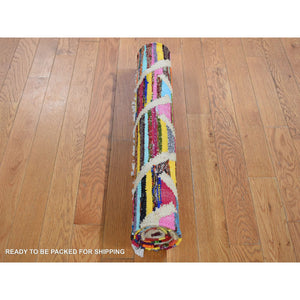 2'6"x8' Colorful, Sari Silk, Flat Weave Kilim with Geometric Design, Hand Woven Runner Oriental Rug FWR482418