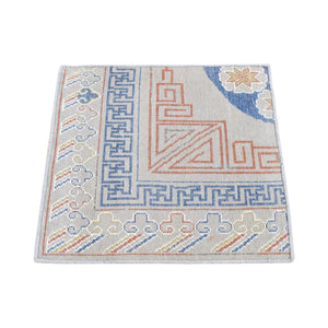 2'2"x2'2" Light Gray, Zero Pile, 100% Wool, Khotan Design, Hand Knotted, Sample Fragment, Oriental Rug FWR482430