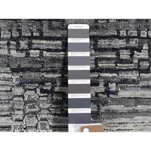 2'x2' Gray, Modern Design, Silk with Textured Wool, Hand Knotted, Sample Fragment, Oriental Rug FWR482436
