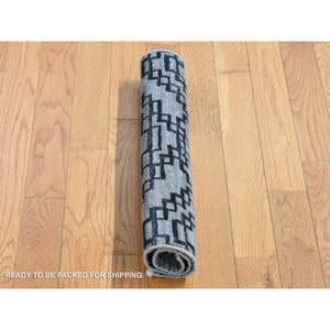 2'x2' Gray, Modern Design, Silk with Textured Wool, Hand Knotted, Sample Fragment, Oriental Rug FWR482436