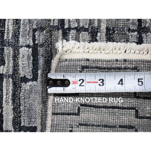 2'x2' Gray, Modern Design, Silk with Textured Wool, Hand Knotted, Sample Fragment, Oriental Rug FWR482436