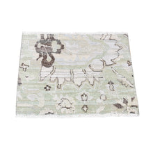 Load image into Gallery viewer, 1&#39;7&quot;x2&#39; Light Green, Silk with Textured Wool, Oushak Design, Sample Fragment, Distressed, Oriental Rug FWR482448