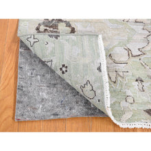 Load image into Gallery viewer, 1&#39;7&quot;x2&#39; Light Green, Silk with Textured Wool, Oushak Design, Sample Fragment, Distressed, Oriental Rug FWR482448