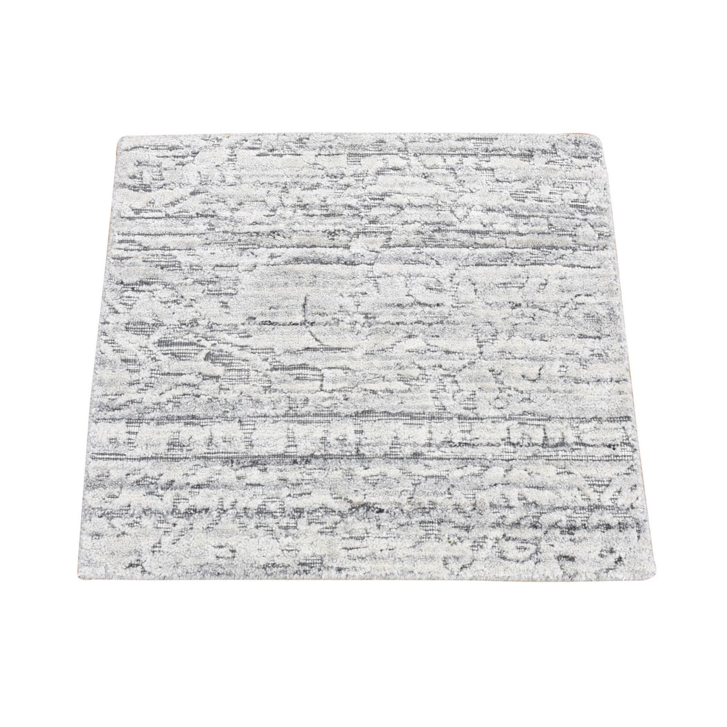 2'x2' Light Gray, Jacquard, Hand Loomed, Modern Design, Wool with Textured Pile, Sample Fragment, Oriental Rug FWR482454
