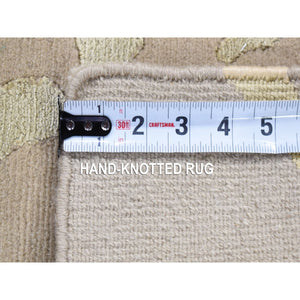 2'x2' Tan Color, Wool and Silk, Nepali, Hand Knotted, Modern Design, Sample Fragment, Oriental Rug FWR482460